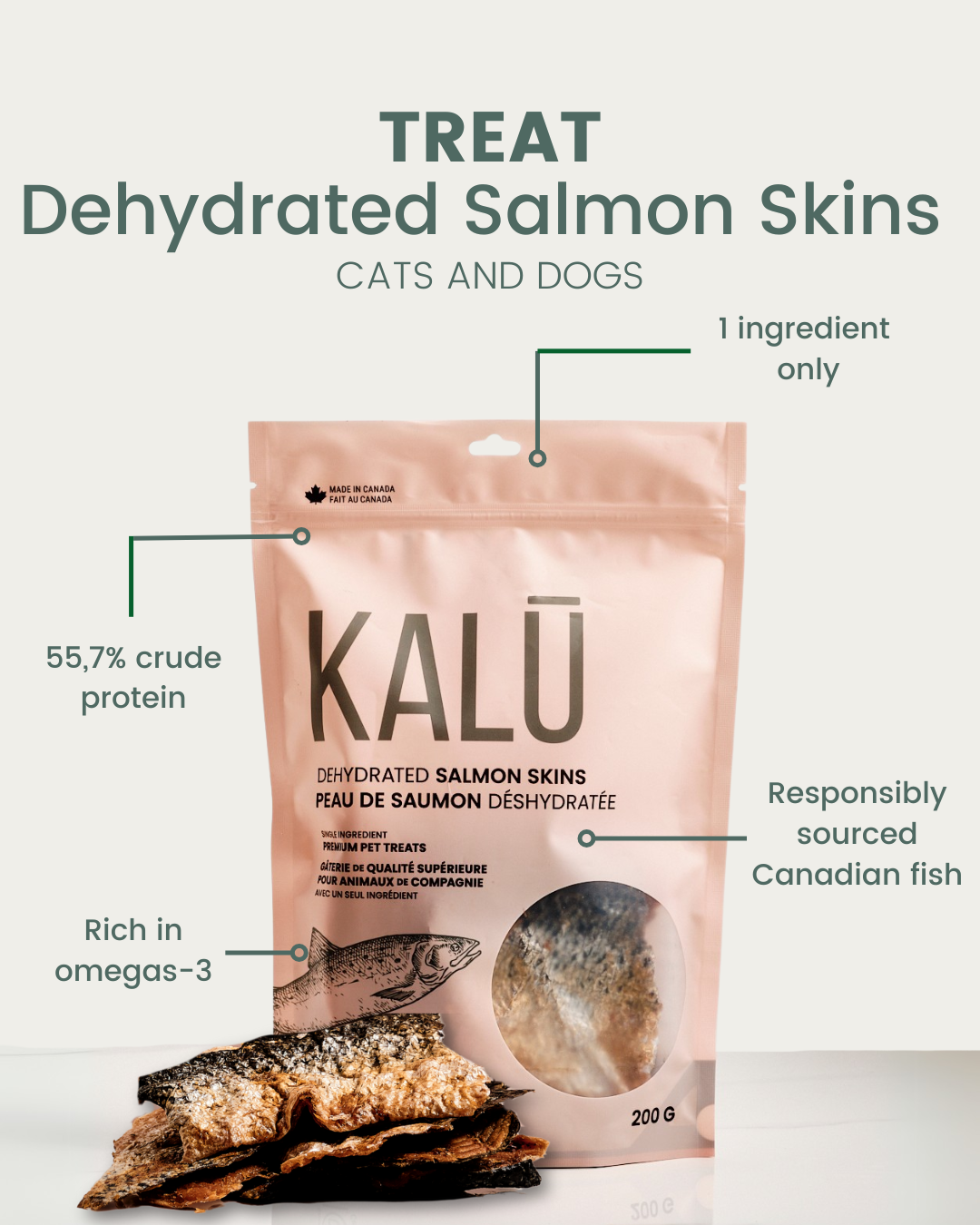 Kalu Dog Treats Dehydrated Salmon Skins